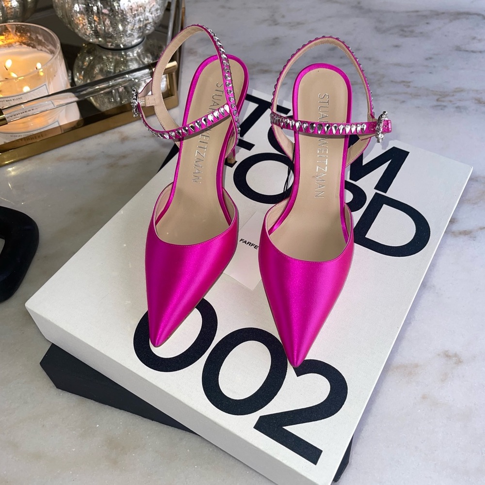 New Stuart Weitzman Gemcut 100 Swarovski Crystal Ankle Strap Pump in Rosa Pink - Picture 4 of 12